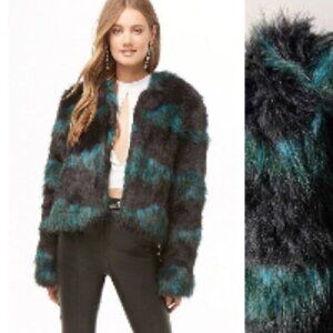 Forever 21 Faux Fur Coat Black/Green/Turquoise  Size XS NWT! CLOSET CLEAR-OUT!